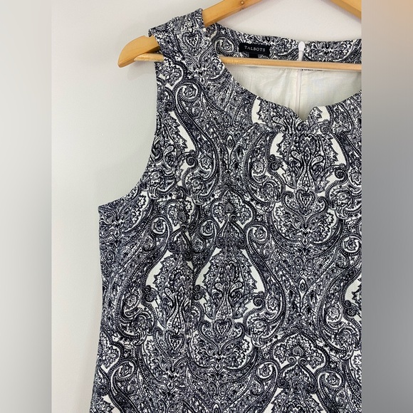 Talbots Women’s Sz 16 Cotton Blend Sheath Shift Dress Lined Paisley Black White - Picture 6 of 9